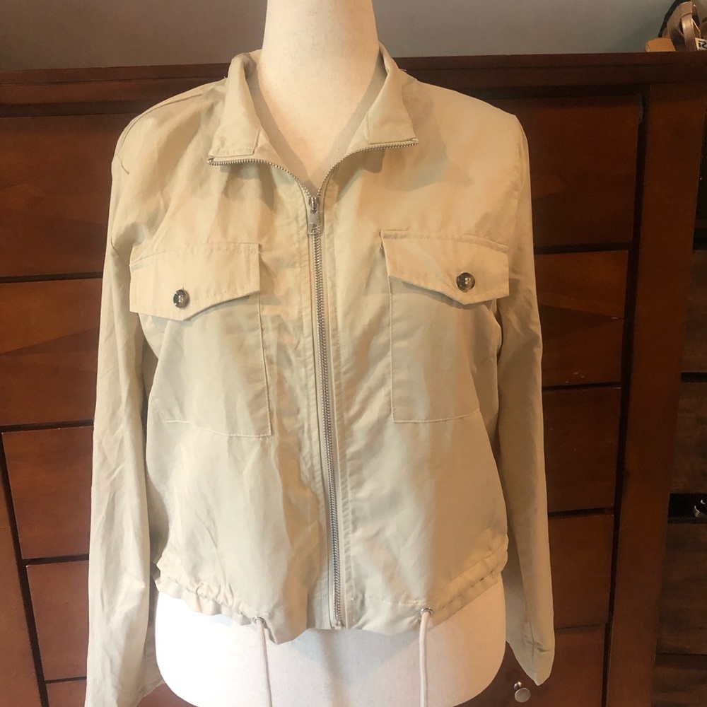 Women's Light Beige Utility Zip Jacket